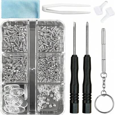 Brillen Reparatur-Set, Brillen-Nasenpolster Reparatur-Set, Luftkammer Soft Silikon Nasenpolster, Schraubendreher Set und Schraubkappe, mit 40 Stücke Mikroschrauben, Schraubendreher, Ohrbügel, Pinzette, Reinigungstuch, geeignet für die Reparatur der meisten Brillenmodelle