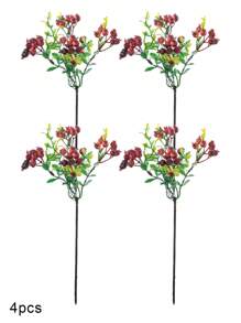 2/4 件人造浆果茎水果假塑料浆果植物冬青果人造浆果茎花喷雾浆果，逼真绿色浆果带茎情人节仿真花，用于冬青圣诞节假期和家居装饰 DIY 浆果树干家庭厨房派对中心装饰花环装饰，人造花塑料