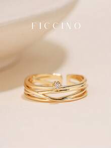 FICCINO Creative Planetary Orbit Plated Gold Cubic Zirconia Adjustable Open Ring, Personalized Daily Jewelry, Suitable For Parties, Holidays, Anniversaries, Comes With Jewelry Box - 893r - View 9