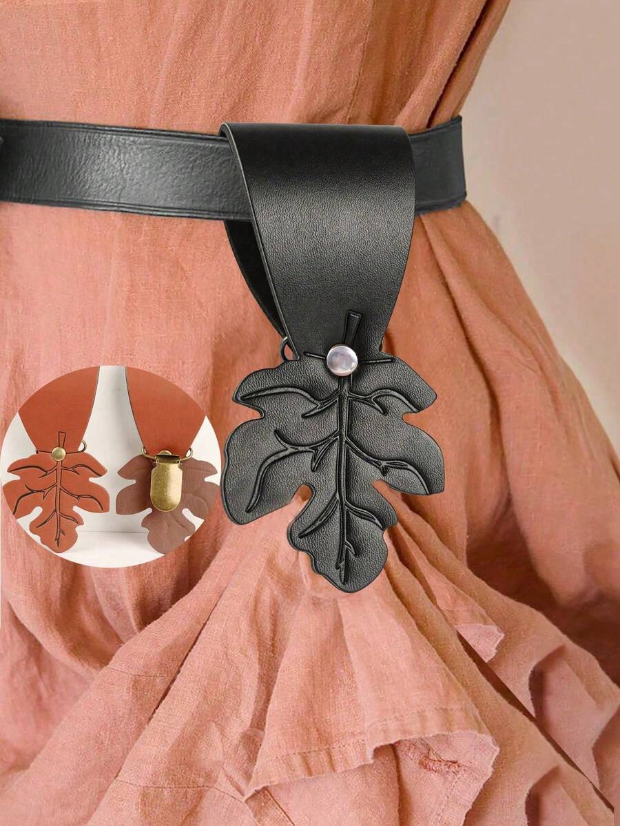 1pc PU Leather Leaf Shaped Skirt Flounce With Clip, Suitable For Renaissance, Medieval, Viking Style Belts, Can Be Used For Renaissance Fairs, LARP Costumes (Belt Not Included), Halloween - Multicolor - View 1