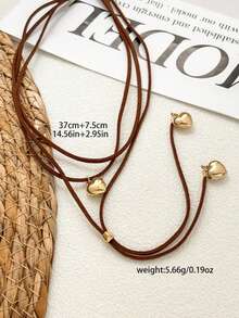 1pc Multi-Layer Leather Rope Heart Necklace Choker, Short Necklace, Sweet & Cool Layered Necklace, Suitable For Daily Wear - Heart - View 6