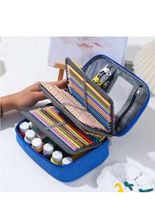 Estuche para lápices de gran capacidad de tela Oxford - Diseño creativo de tienda, organizador multicompartimento para bolígrafos, marcadores y cosméticos, bolsa de almacenamiento portátil para el escritorio, caja de lápices, almacenamiento de maquillaje - Multicolor - Ver 7