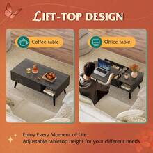 Rustic Style Furniture Table 39" Lift Top Coffee Table With Storage Shelf Hidden Compartment Living Room Center Table Small Dining Table Space-Saving Organizer - Black Oak - 查看 5