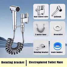 【马桶喷枪】一套马桶喷枪配件，二合一出水角阀 | 手持式冲洗器，3米伸缩软管，壁挂式马桶清洁剂增压清洗器，提升个人卫生，镀铬表面，浴室卫生用品，浴室配件，浴室工具 - 彩色 - 查看 10