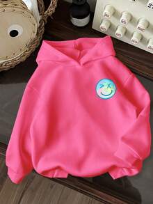 Young Girl Cartoon Letter Pattern Warm Sweatshirt - Pink - View 2