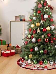 1 pieza Falda para árbol de Navidad, disponible en diámetros de 60/90cm, con diseño de grano de madera, cuadros rojos y negros, elemento de gnomo rojo vintage, decoración de árbol de Navidad, decoración navideña para el hogar, Feliz Navidad