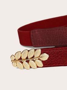 1pc Leaf Decor Elastic Waist Belt - Burgundy - View 5