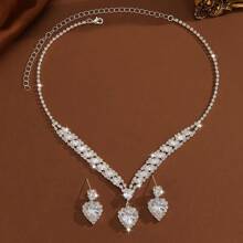 1 set colier și cercei rafinați cu zirconiu cubic super strălucitor, lanț elegant pentru claviculă, bijuterii de lux, potrivite pentru petreceri și purtare zilnică de către femei