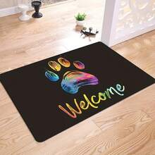 1pc Colorful Paw Print Crystal Velvet Doormat, Non-Slip And Dirt-Resistant, Indoor Carpet