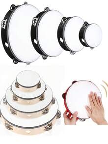 Doppelreihiges Tamburin für 4 Zoll, 6 Zoll, 8 Zoll, 10 Zoll Holztamburine, handgehaltenes Trommel-Glocken-Tamburin mit Metallschellen, Perkussions-Musikinstrumente, Handtamburin für Kirche, Party