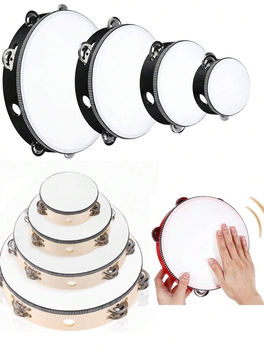 Doppelreihiges Tamburin für 4 Zoll, 6 Zoll, 8 Zoll, 10 Zoll Holztamburine, handgehaltenes Trommel-Glocken-Tamburin mit Metallschellen, Perkussions-Musikinstrumente, Handtamburin für Kirche, Party