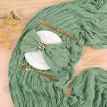 1pc Mint Green Cheese Cloth Table Runner, 120 Inches (Approx. 300cm) Long Boho Gauze Table Cloth For Spring, Dining Table Decor, Wedding, Baby Shower, Tea Party