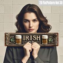 2D Flat, 1pc, 16x4 Inch Vintage Irish Pub Metal Tin Sign, Unique Street Scene Decor, Home Decor, Room Wall Decor, Restaurant Decor, Cafe Decor, Garage Decor, Random Hole Style