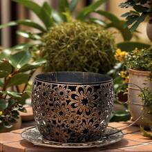 1 件复古美式乡村风格镂空花盆，带咖啡杯设计的装饰铁艺花盆，轻质金属花盆，适用于露台、阳台和花园装饰，花园花盆 - 彩色 - 查看 7