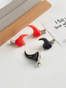 1 对万圣节时尚新款魔鬼角头带发夹小恶魔头饰服装，可爱派对配饰，适合角色扮演万圣节派对节日魔鬼配饰爪夹发爪 - 彩色 - 查看 6