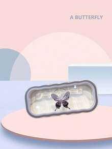 1 件时尚简约蝴蝶印花眼镜盒、波浪形太阳镜盒、处方眼镜收纳盒