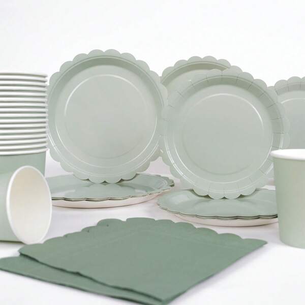 100 piezas/25 piezas/10 piezas Platos, vasos y servilletas desechables con tema verde salvia, platos, vasos y servilletas con tema de astronauta, suministros para fiestas, adecuados para cumpleaños, bodas, fiestas, picnics familiares, juego de cubiertos desechables reutilizables (7 pulgadas, 9 pulgadas, 9 onzas)