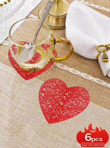 4-6 piezas Posavasos de PVC con forma de corazón para San Valentín, impermeable, fácil de limpiar, antideslizante, resistente al calor, elegantes manteles individuales, manteles de vinilo, decoración de mesa de comedor, almohadillas para mesa de cocina, decoración de bodas festiva