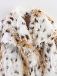 TRAFZA 女士仿皮草优雅外套，休闲奢华纯色大衣，保暖宽松女士时尚街头风长袖外套 - 豹紋 C - 查看 3