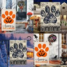 1 Set (2Pcs) Charming Snowflake Paw & Buffalo Plaid Welcome Garden Flag And Happy Paw Garden Flag - Orange Paw Print & Jack-O-Lantern Design, 12x18inch, Polyester, Double-Sided Waterproof, Perfect For Fall/Winter & Holiday Decor, Outdoor Yard & Lawn Decor, Multi-Purpose Home Decor Christmas Decorations Room Decor