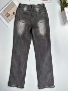 Winter Warm Thermal Lined Straight Leg Jeans - Grey - View 4