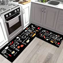 1/3 piezas Juego de alfombras de cocina, alfombra de poliéster tejida antideslizante, lavable a máquina, alfombra rectangular ligera con diseño de comida y vajilla, adecuada para dormitorio, sala de estar, comedor, cocina, baño