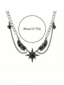 1 件/暗风男士钛金星翼项链 - 嘻哈街头风格锁骨链，精致的翼形设计，耐用且用途广泛万圣节、圣诞派对、日常穿着和派对配饰，大胆的造型，时尚的金属工艺，适合派对人士万圣节装饰 - 彩色 - 查看 4