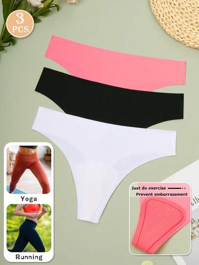 MLeyhoice 3pcs/Pack Seamless Antibacterial Latex Silk Crotch Sports Yoga Triangle Panties For Women