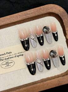 10Pcs Long Oval Handmade Press On Nails For Party And Daily Wear ,Pink Nails, Shiny Cat'S Eye ,Cute Bow, Oval Nails,Cherry,Shiny And Dazzling,Easy To Wear 10Pcs Y2K Handmade Press On Nails,Summer Nails ,Summer Style,Suitable For Girls And Women Festivals Parties And Daily Wear Nail Supplies Nails