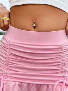 Falda corta de cadera con volantes y elástica de unicolor, con diseño sensual al estilo de Europa y Estados Unidos, nueva para primavera y verano