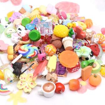 100+ Assorted Cute Resin Simulated Food Toy Animal Pendant, DIY Hair Clip, Earrings, Necklace, Keychain Jewelry Accessories Wholesale