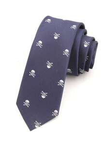 1pc 6CM Skull Tie, Street Punk Rock Goth Style For Halloween