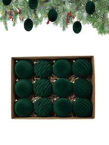 1个/12个装天鹅绒圣诞装饰球，植绒圣诞树球挂饰，防碎圣诞灯泡装饰套装，塑料天鹅绒装饰球，适用于节日婚礼派对家居装饰、圣诞装饰、房间装饰、冬季圣诞装饰、家居圣诞礼物、圣诞装饰 - 彩色 - 查看 4