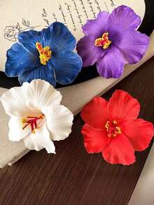 FURDANXINYI 1/6件装夏威夷花朵发夹，女士芙蓉花和莲花发夹，时尚人造花发夹，夏季假日海滩派对发饰，波西米亚风布艺发夹套装，优雅女士发夹，夏季女士发饰，送给女孩的绝佳礼物，情人节超值套装，发爪，发夹，发卡，发夹，头饰，发卡 - 彩色 - 查看 11