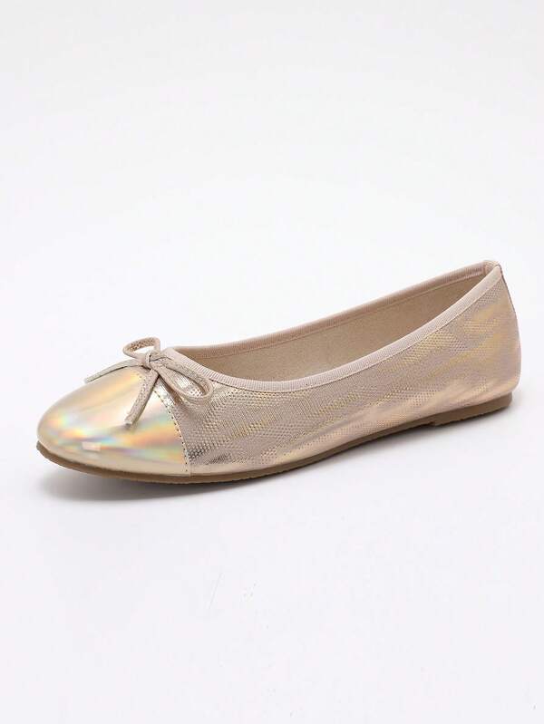 Bow Patchwork Flat Shoes, Low Vamp Soft Bottom Lightweight Comfortable Flats, Spring/Summer/Autumn