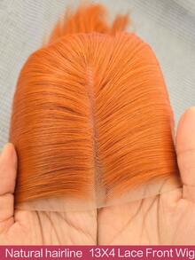 Parrucca frontale in pizzo elegante da 24 pollici di colore arancione sporco, parrucca frontale in pizzo sintetico con attaccatura dei capelli pre-sfoltita, fibra di capelli resistente al calore, parrucca liscia e setosa per donne, cosplay, feste, uso quotidiano - Multicolore - Visualizzare 6