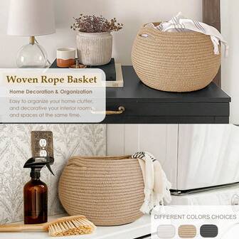 Inwagui 1pc Round Decor Storage Basket Toys Organizer Basket For Playing Room, Rope Woven Storage Basket For Plant, Bedroom, Bathroom, Home Organization And Storage, Home Decor Art Supplies
