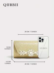 QURBII 1pc Shiny Elegant Fashion Clutch Bag, Gold Chic Small Square Bag, Fashion Chain Shoulder Bag, Detachable Strap, Suitable For Women Office, Commute, Date, Shopping, Casual, Vacation, Beach, Music Festival, Party, Wedding, School