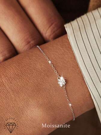 EleRunis 1Pc Ins Bracelet S925 Sterling Silver Moissanite Chain 18K Gold Plated Simple Layered Strap Versatile Women'S Bracelet Italian Charm Bracelet For Women