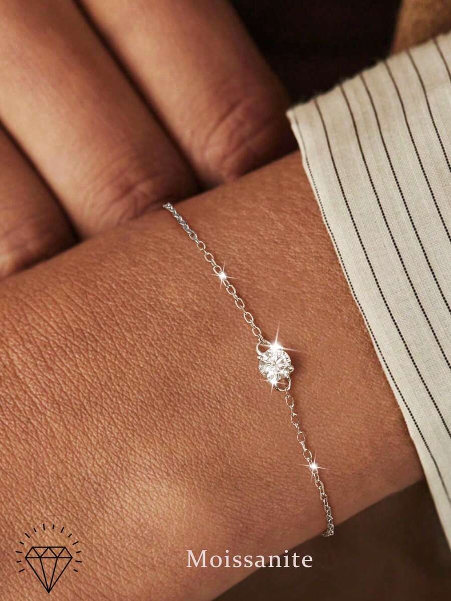 EleRunis 1 件 Ins 手链 S925 纯银莫桑石链 18K 镀金简约多层表带百搭女士手链意大利魅力手链女士