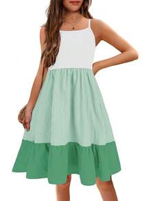 Girl's Summer Sundress Spaghetti Strap Solid Linen Midi Dress Casual Cami Dresses