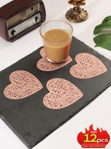 4-6 piezas Posavasos de PVC con forma de corazón para San Valentín, impermeable, fácil de limpiar, antideslizante, resistente al calor, elegantes manteles individuales, manteles de vinilo, decoración de mesa de comedor, almohadillas para mesa de cocina, decoración de bodas festiva