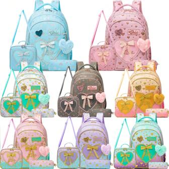 可爱女孩背包 美学背包 女孩学校背包 带午餐盒的背包 返校用品