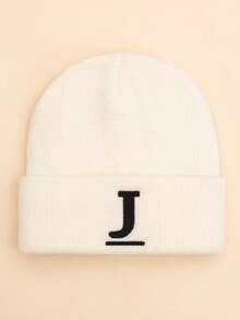 1pc Children's Personalized Design Capital Letter Pattern Embroidered Beanie, Minimalist Solid Color Soft Warm Fashionable Cold-Proof Accessory Knit Hat Suitable For Autumn, Winter Daily Outings, Outdoor Warmth, Student School Use - White - View 8