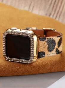 Neuer Leoparden-Muster Armband mit Goldgehäuse kompatibel mit Apple Watch Series 10 9 8 7 6 5 4 3 2 1, stilvolles 2-teiliges Uhrenarmband Set für Herren und Damen, geeignet für 38mm 40mm 41mm 42mm 44mm 45mm 49mm