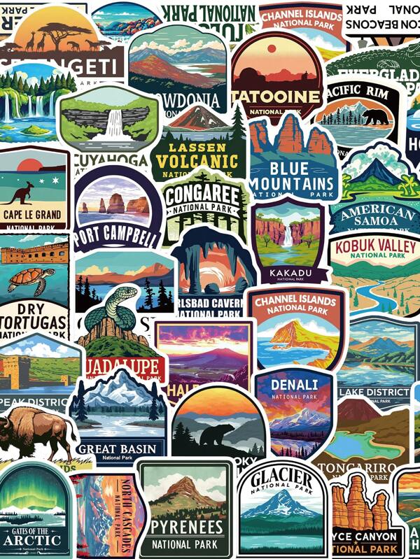 50 stuks stickers met nationale park-iconen, plakboek, dagboek, laptop, bumper, skateboard, waterflessen, computer, telefoon, cartoon, helm, autostickers en -decals