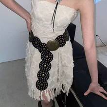 1 pieza Nueva Parte Superior Corta Vintage Chic con Decoración de Remaches en Estilo Punk Distressed Y2K, Adecuada para Combinar con Faldas