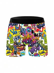 Random 10-Pack Vibrant Graffiti Style Men's Long Boxer Briefs