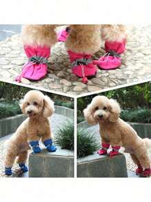 4pcs/Set Waterproof Pet Dog Shoes, Anti-Slip Pet Rain Boots, Suitable For Small Cats & Dogs, Chihuahua Puppies, Waterproof Dog Shoes To Protect Paws From Winter Frostbite - Black - View 6