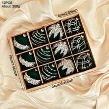 12pcs 6cm Flocked Rhinestone Christmas Balls, Multicolor Delicate Rhinestone Flocked Christmas Tree Ornaments, Suitable For Christmas Holiday Decoration - Multicolor - View 3